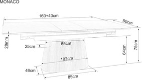 Jedálenský rozkladací stôl Monaco 160/200 cm keramika travertín/dub prírodný