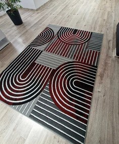 HU Sivo červený geometrický obdĺžnikový koberec NEW IDEA 90141-0564 Rozmer: 150x210 cm