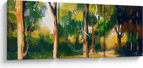Obraz lesa v letnom slnku, maľba (s hodinami) (90x30 cm)