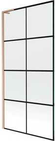 Mexen Next L, 1-krídlová vaňová zástena 90 x 150 cm, 6mm číre sklo-čierny vzor, medený profil, 895-090-000-03-77-65
