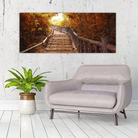 Obraz - Schody v prírode na jeseň (120x50 cm)
