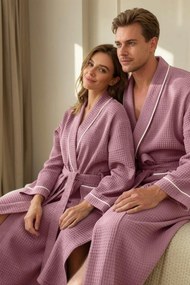 Vaflový župan ružový s bielou lemovkou Veľkosť: S/M