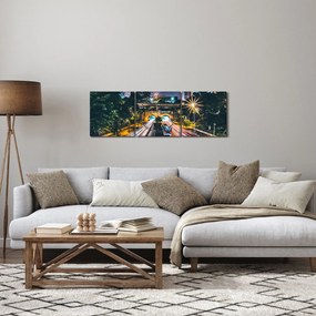 Obraz nočného mesta (s hodinami) (90x30 cm)