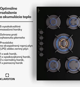 Klarstein Goldflame 5, plynová varná doska, 5 horákov