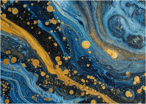 Sklenený obraz - Modrá abstrakcia so zlatom (70x50 cm)