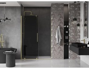 Mexen Velar, posuvné sprchové dvere do otvoru 160 cm, 8mm šedé sklo, zlatá matná, 871-160-000-41-55