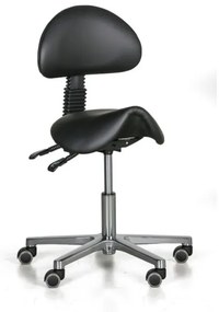 Pracovná stolička SHAWNA, sedák v tvare sedla, mäkké kolieska, čierná