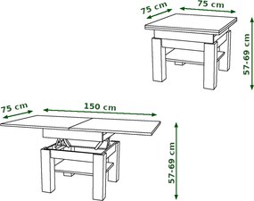 CLEO dub sonoma / biely, rozkladací, zdvíhací konferenčný stôl, stolík