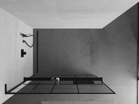 Mexen Kioto+ L, sprchová zástena Walk-In s poličkou a vešiakom 80 x 200 cm, 8mm číre sklo čierny vzor, čierny profil, 800-080-123-70-78