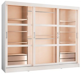 Trojdverová šatníková skriňa Wenera 250, Osvetlenie: osvetlenie LED biele, Farby: biela