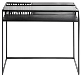 Muubs Kovový písací stôl so sklenenou doskou DENVER, čierny