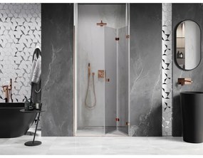 Mexen Lunar-F, pravé sklápacie sprchové dvere 60 cm, 8mm číre sklo, ružové zlato profil, 836-060-000-60-00-P