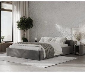 Tmavosivá čalúnená dvojlôžková posteľ s úložným priestorom s roštom 200x200 cm Solvo – Maison de Rêve