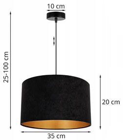 Závesné svietidlo Mediolan, 1x čierne/zlaté textilné tienidlo, (fi 35cm)