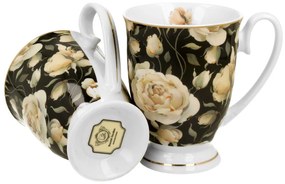Porcelánový hrnček na nohe Royal English Roses Black 320 ml sada 2ks