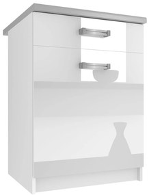 Kuchynská skrinka Belini spodná so zásuvkami 60 cm biely lesk s pracovnou doskou  INF SDSZ1-60/0/WT/W/0/D