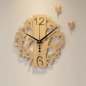 Drevené nástenné hodiny Vtáčik – moderný dizajn, tichý chod | SENTOP HDF0162-ruka-cierna