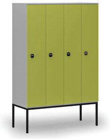 Drevená šatníková skrinka S4 s podnožou, 4 oddiely, 1871 x 1200 x 500 mm, demont, RFID zámok, sivá/zelená