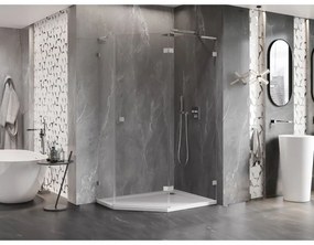 Mexen Lunar, L sklopný päťuholníkový sprchový kút pravý 90 x 80 cm, 8mm číre sklo, oceľový profil, 831L-090P-080L-97-00-P