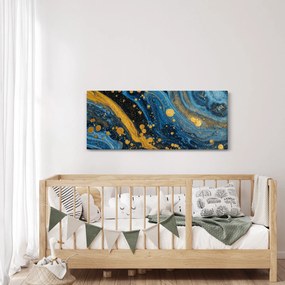 Obraz - Modrá abstrakcia so zlatom (120x50 cm)