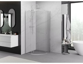 Mexen Exo, asymetrický sprchový kút s posuvnými dverami 90 x 90 cm, 6mm číre sklo, chrómový profil, 8132-090-090-01-00