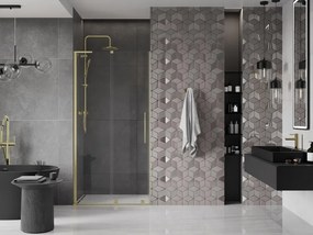 Mexen Velar L, posuvné sprchové dvere do otvoru 90 cm, 8mm číre sklo, zlatá matná, 871-090-003-01-55