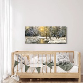 Obraz - Chalúpka v lese, olejomaľba (120x50 cm)