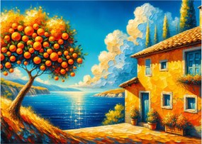 Sklenený obraz - Dom s pomarančmi II. (70x50 cm)