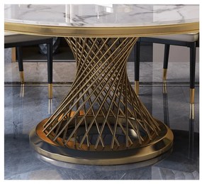 EXKLUZÍVNY JEDÁLENSKÝ  STÔL AUDREY BIELY MRAMOR + ZLATÝ PODSTAVEC 150 cm