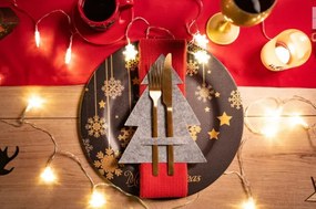 Vianočný obal na príbory KF370-4 stromček, sivý (4 ks)