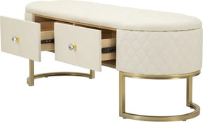 Lavica Sharon 120 cm s úložným priestorom ekokoža biela/zlatá