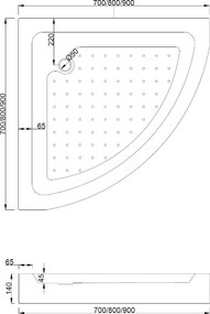 Mexen Rio, štvrťkruhový sprchovací kút s posuvnými dverami 70 x 70 cm, 6mm šedé sklo, chrómový profil + biela sprchová vanička, 863-070-070-01-40-4110