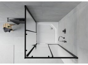Mexen Rio, štvorcový sprchovací kút s posuvnými dverami 90(dvere) x 90(dvere) x 190 cm, 6mm sklo námraza, čierny profil + biela sprchová vanička RIO, 860-090-090-70-30-4510