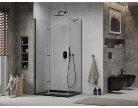 Mexen Lima, sprchovací kút so skladacími dverami 80 (dvere) x 120 (stena) cm, 6mm číre sklo, čierny profil + slim sprchová vanička čierna s čiernym sifónom, 856-080-120-70-00-4070B