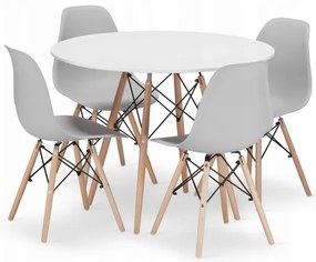 Jedálenský stôl TODI biely 100 cm so štyrmi stoličkami OSAKA sivé