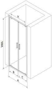 Mexen Exo, dvojité krídlové sprchové dvere 70x200 cm, 6mm číre sklo, čierny profil, 8182-070-000-70-00