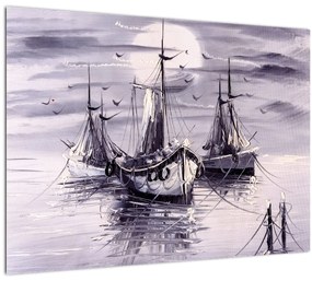 Sklenený obraz - Prístav, olejomaľba (70x50 cm)