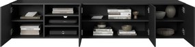 Závesný TV stolík Asha 200 cm s 3 otvorenými policami - čierny mat