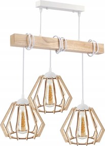 BERGE LED závesné stropné svietidlo, drevený trám, 3xE27, loft, brilantné drevo - biela