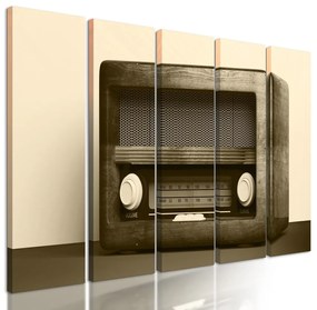 5-dielny obraz staré rádio v sépiovom prevedení