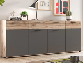 Široká komoda so zásuvkou Mason, dub/šedá