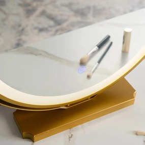 Toaletný stolík Afecto (sivá + zlatá) (s taburetkou a LED zrkadlom). Akcia -13%. Vlastná spoľahlivá doprava až k Vám domov. 1119294