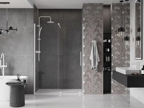Mexen Velar, posuvné dvere do otvoru 130x200 cm, 8mm číre sklo, biely profil, 871-130-000-01-20