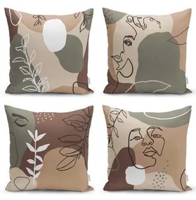 Súprava 4 obliečok na vankúše Minimalist Cushion Covers Drawing Face, 43 x 43 cm