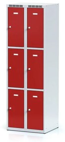 Alfa 3 Šatníková skrinka s úložnými boxami, 6 boxov, 1800 x 600 x 500 mm, otočný zámok, červené dvere