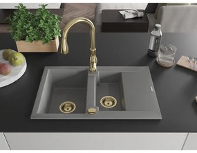 Mexen Gaspar, 1,5-komorový granitový drez 737x475x177 mm a drezová batéria Savita, šedá, 6507-71-672601-50