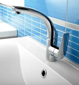 Aqualine Soliter, umývadlová batéria s otočnou hubicou, bez výpusti, ECO miešacia kartuša, chróm, DF004-01