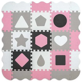 Penové puzzle podložka ohrádka Jolly 3x3 Shapes Pink Grey
