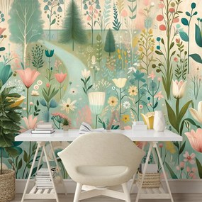 Tapeta pastelová kvetinová lúka