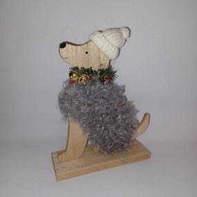 DECOLED Dekorácia, drevený pes, 14,5 x 18,5 cm, sivá